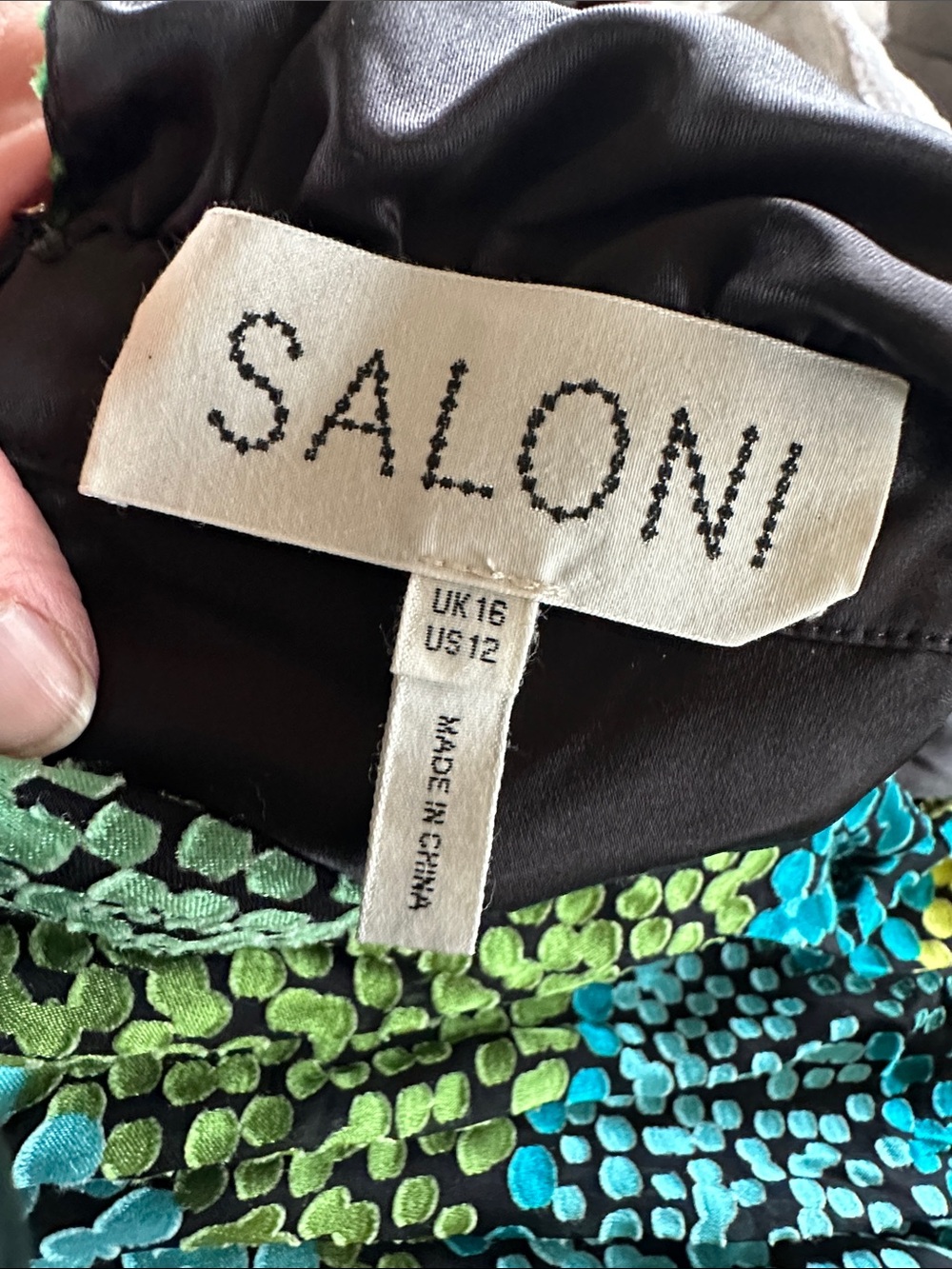 SALONI Fleur Dot Print Dress Sleeveless High-Neck Green Patterned Maxi US 12 - Picture 17 of 17